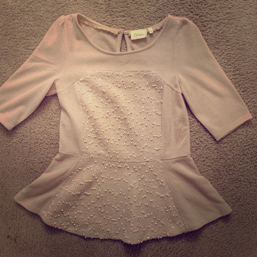 Anthropologie Pink Peplum Sweater